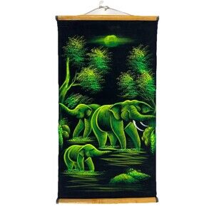 Elephant Handmade Fabric Painting Velvet Wall Decor Hanging Poster Picture gift
